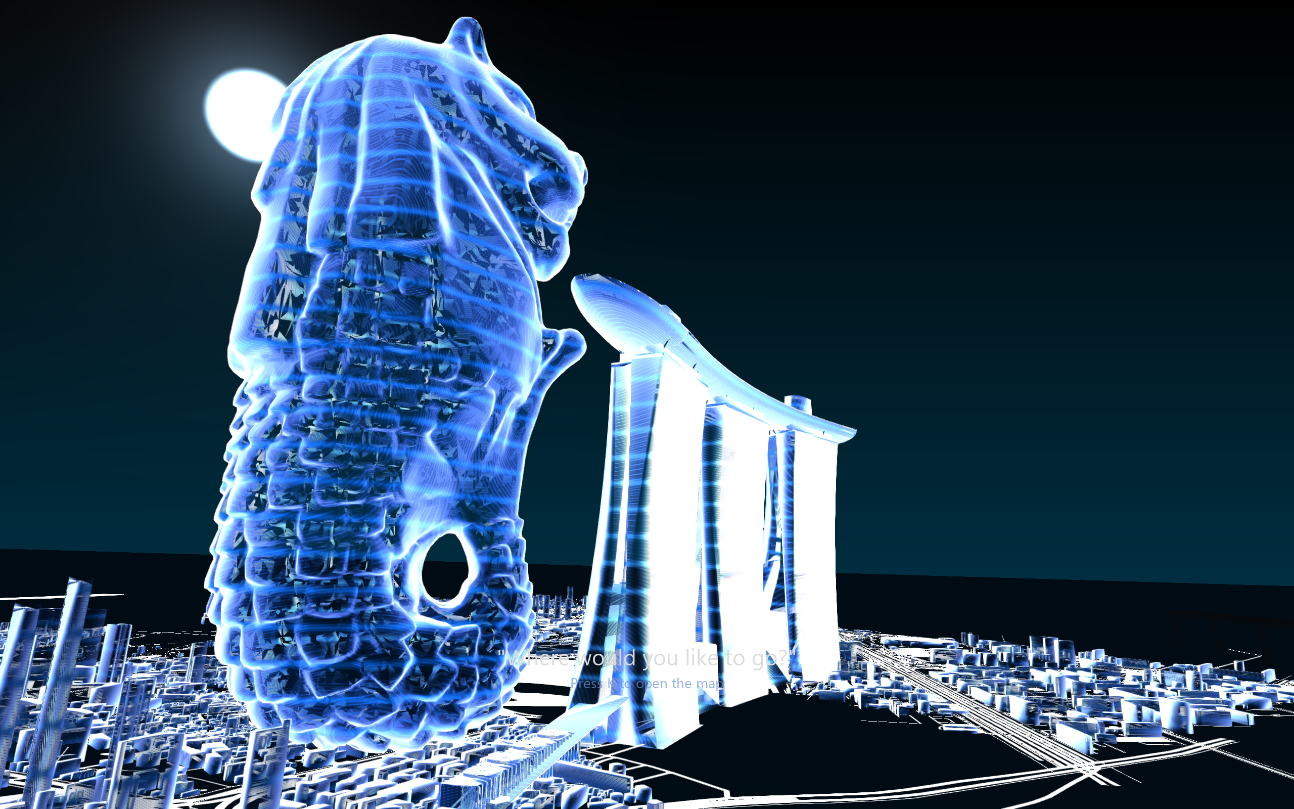 Merlion hologram with Marina Bay Sands